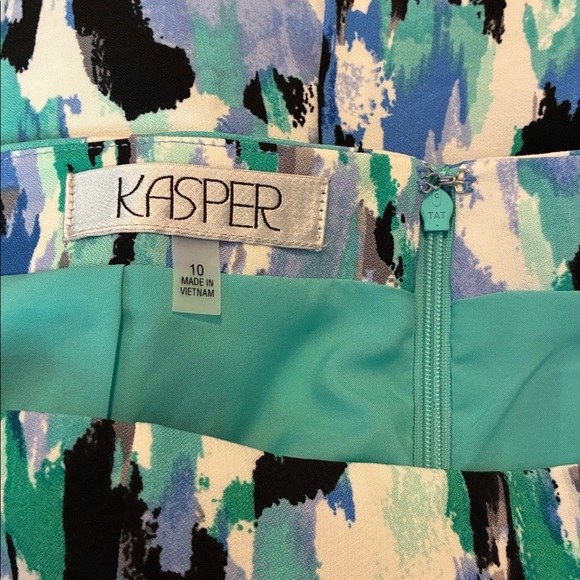 Kasper Teal White Black Watercolor Pencil Skirt - Picture 4 of 6